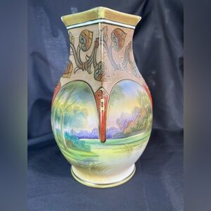 Price Drop- Antique Nippon Vase w/ Hand Painted Landscape 8 1/2"